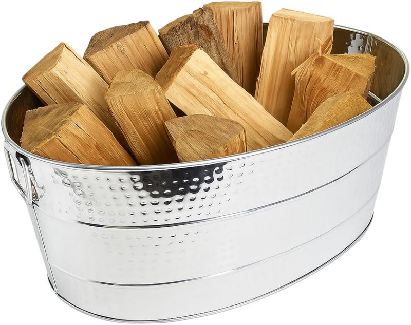 BREKX 25-Quart Tub for Firewood Storage Rack Log Holder - Heavy-Duty Portable Galvanized Tub with Handles for Indoor/Outdoor (Silver) - Image 1